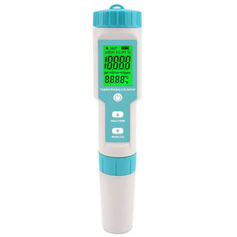 Medidor digital de salinidad para piscinas 5 en 1, medidor de pH y salinidad para piscinas, jacuzzis y spas de natación.