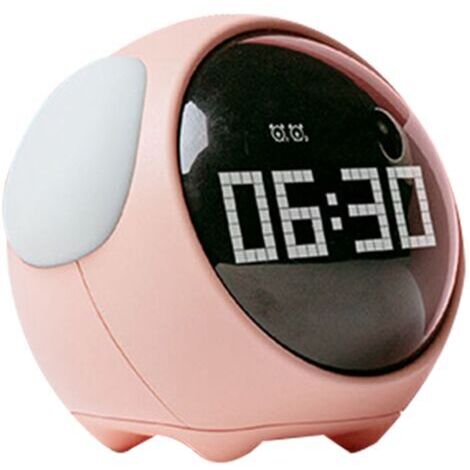 Reloj multifuncional con forma de perro, despertador digital LED, luz nocturna activada por voz, color rosa. (1/4)