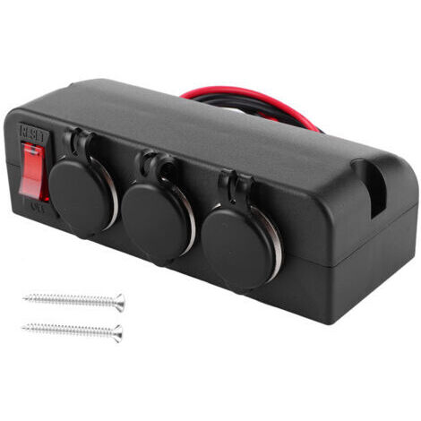 Adaptador para encendedor de cigarrillos de 12-24 V, puerto de 3 vías, protección contra sobrecargas a prueba de agua, 16 A, con interruptor de desconexión. (1/4)