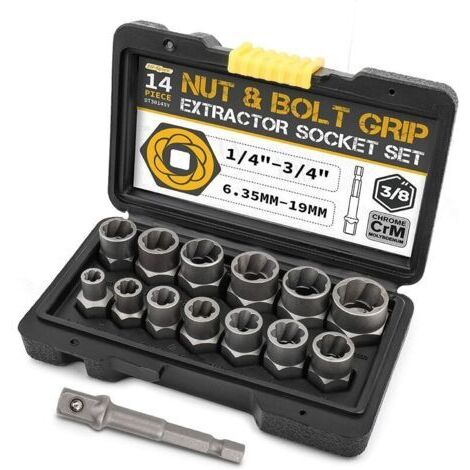 Manguito antidientes, manguito deslizante dentado, tornillo antirrobo, herramienta para extraer tuercas defectuosas, caja gris de 14 piezas. (1/5)