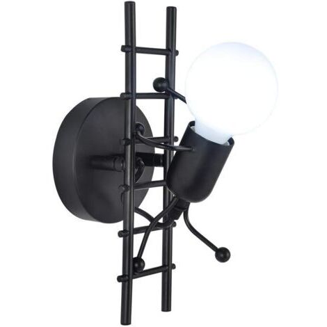 Aplique de pared interior con forma de humanoide, aplique de escalera de hierro negro, aplique de pared de estilo sencillo, adecuado para sala de estar, pasillo, dormitorio, 220 V, bombilla E27 no inc (1/4)