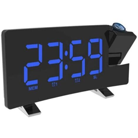 Reloj despertador con proyección, radio despertador digital con cargador USB, control de brillo de rango completo del 0 al 100 %, doble alarma para personas con sueño profundo, función de repetición d (1/4)