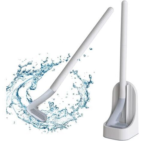 Cepillo de inodoro de silicona, cepillo de inodoro, cepillo de inodoro y soportes, cepillo de baño y de inodoro con mango largo de plástico, montaje en pared o suelo, cepillo para la limpieza del baño (1/5)