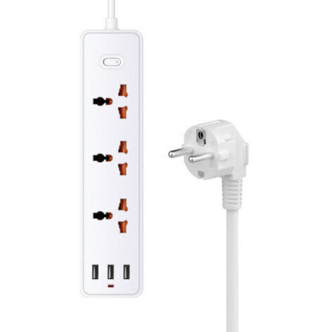 Regleta USB con 3 tomas de corriente alterna + 3 puertos USB-A, regleta de escritorio USB con interruptor, cable de 1,2 m, protección contra sobrecarga, bloqueo de seguridad infantil. (1/5)