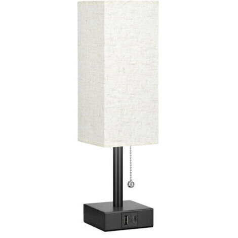 Lámpara de mesa cuadrilátera de lino fino con interruptor de cremallera y luz regulable con 3 temperaturas de color - 111137CM (1/5)