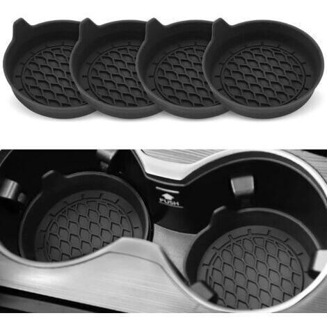 Juego de 4 posavasos universales antideslizantes de silicona para coches, portavasos, accesorios antideslizantes para coche, posavasos universales para coche (negro) (1/5)