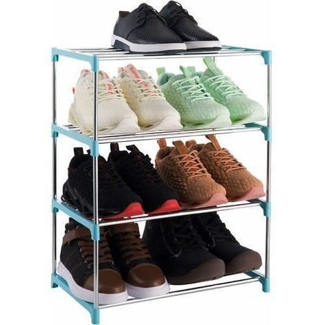 Zapatero apilable de 4 niveles, ligero, ideal para recibidor, pasillo y armario (azul) (1/5)