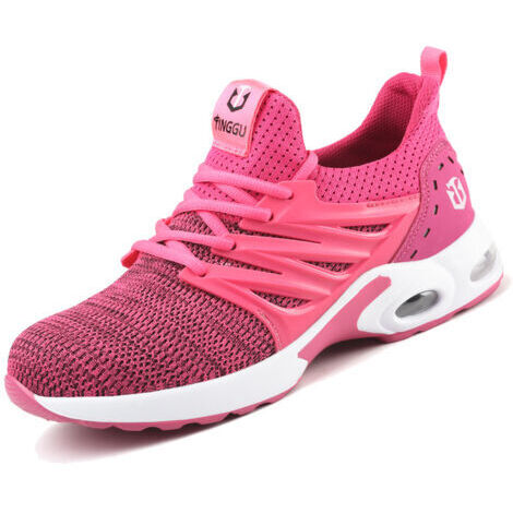 Calzado de seguridad para hombre y mujer, zapatillas de seguridad, calzado de trabajo, calzado de construcción, calzado de seguridad con puntera de acero, color rosa, talla 38. (1/5)