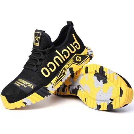 Zapatos de seguridad para hombre, zapatillas con puntera de acero, zapatos de trabajo ligeros, zapatillas industriales transpirables para mujer, zapatillas de malla transpirable, amarillo, talla 41 (1/5)