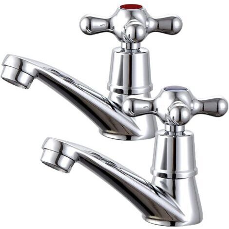 Par de grifos para lavabo, grifos de baño, mezcladores, grifo de agua fría y caliente para bañera, grifo de latón - Cromado (1/5)