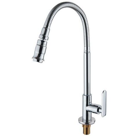 Grifo giratorio de 360 grados para fregadero de cocina, barra de baño, jardín exterior, grifo individual de agua fría con collarín suave para lavandería en cobre, plata (1/4)