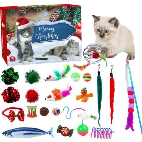 Calendario de Adviento para gatos, calendario de cuenta regresiva de 24 días con juguetes para gatos, juguetes navideños con juguete de hierba gatera, ratón, regalos de Navidad para amantes de los gat (1/5)