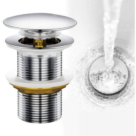 Tapón de desagüe para lavabo, sistema de desagüe emergente, desagüe con sistema de clic, desagüe de baño de acero inoxidable sin rebosadero, antiobstrucción, color plata para lavabo de baño con ajuste (1/4)