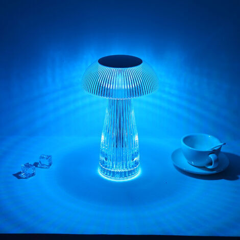 Lámpara de noche de cristal con forma de hongo, mini lámpara LED con forma de hongo, luz decorativa, carga USB, lámpara portátil para mesita de noche, oficina o dormitorio (transparente). (1/2)
