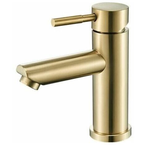 Grifo monomando de acero inoxidable para lavabo - Grifo de baño moderno, resistente a las huellas dactilares, ahorra agua, color dorado (1/5)