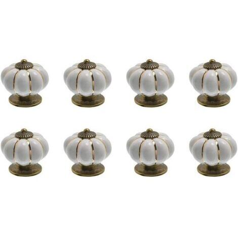 Tiradores para muebles - 8 pomos de cerámica para cajones, pomos con forma de calabaza para cajones y armarios de cocina (blanco) (1/5)