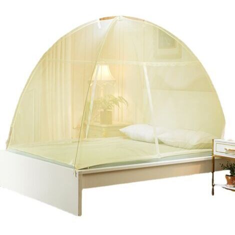 Mosquitera tipo cúpula desplegable para cama y jardín con cierre de cremallera, amarilla, 180x200cm (1/5)