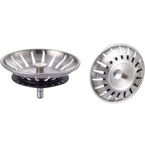Tapón de fregadero de cocina de acero inoxidable de 2 piezas - Colador de fregadero universal (Diámetro: 78 mm), tapón de desagüe con 18 ranuras, rejilla antiobstrucción, cesta de desagüe rápido. (1/5)