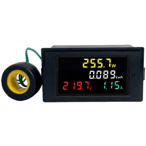 Medidor multifuncional de voltaje y corriente CA de 40-300 V y 100 A con pantalla digital LCD a color. Monitor de potencia. (1/5)