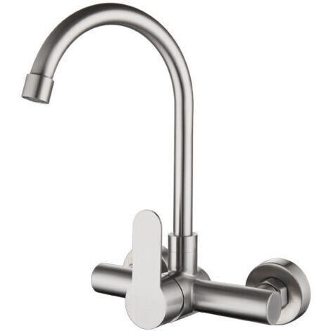Grifo de cocina mural de acero inoxidable 304, fregona, fregadero de piscina, balcón, lavadero, grifo giratorio de agua fría y caliente, color plata. (1/4)