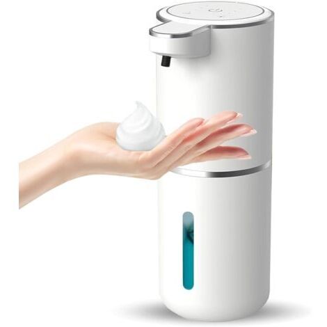 Dispensador automático de jabón, dispensador de jabón espumoso sin contacto, 400 ml, recargable por USB, montaje en pared, 4 niveles, sensor de movimiento ajustable, bomba a prueba de fugas (blanco) (1/5)