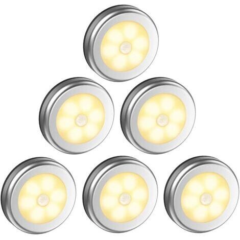 Luz LED para armario/gabinete, 6 unidades, luz nocturna para armario, iluminación LED con sensor de movimiento y base magnética, para escaleras, cocina, vitrinas, gabinetes (funciona con pilas), luz c (1/5)