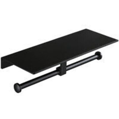 Soporte para papel higiénico sin taladrar con estante doble para teléfono móvil para montaje en pared para baño (negro) (1/3)