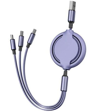 Cable de extensión multifuncional portátil, cable de carga rápida de silicona líquida tres en uno para teléfono - Morado (1/2)