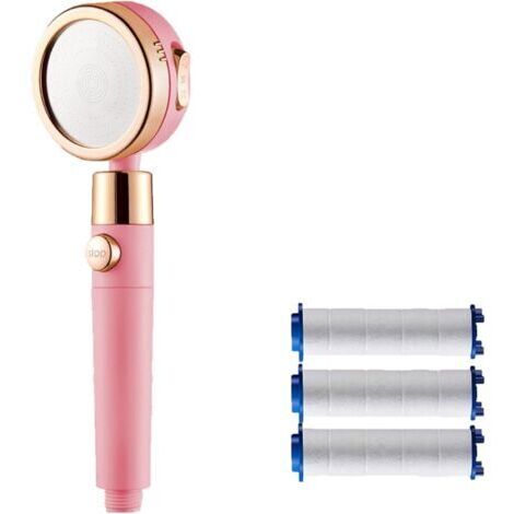 Cabezal de ducha, cabezal de ducha antical de ahorro de agua, cabezal de ducha de baño de alta presión con 3 + 1 modos y filtro, cierre de agua con un solo botón - ABS - Rosa (1/5)