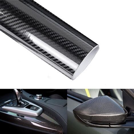 Rollo de vinilo de fibra de carbono 6D negro de 300 x 30 cm, película de vinilo para coches con acabado superbrillante y tecnología de liberación de aire sin burbujas, para exteriores e interiores de (1/5)