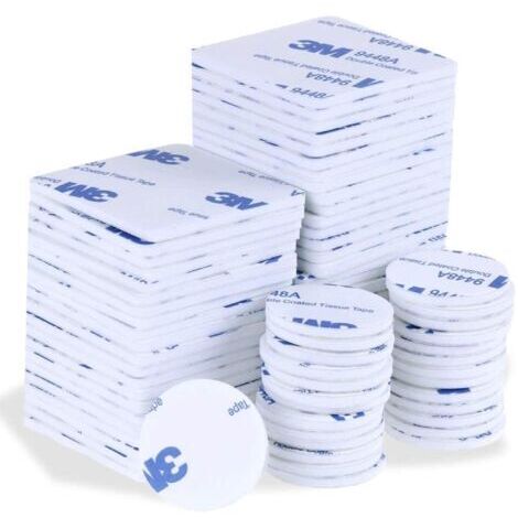 50 pegatinas de doble cara, cinta adhesiva de espuma resistente, pegatinas blancas impermeables, 60x60 mm cuadradas, 30 mm redondas, 25 unidades de cada una, ideales para la decoración del coche y del (1/5)