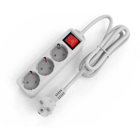 Regleta de 3 tomas con cable de 3G1.0m, cable de 1.5 metros, interruptor y bloqueo de seguridad para niños, color blanco, enchufe europeo. (1/3)