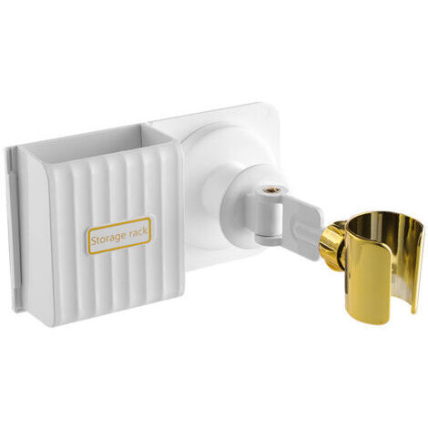 Soporte multifuncional de pared para secador de pelo de baño con sistema de fijación sin perforaciones - Blanco con caja (1/5)