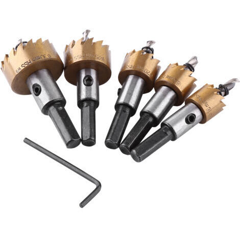 Juego de 5 brocas de corona, hojas de acero de alta velocidad resistentes a la corrosión para taladro eléctrico portátil vertical. (1/5)