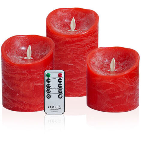 Velas LED rojas, llama parpadeante, vela de cera real, funciona con pilas, llama realista en movimiento, incluye 2 mandos a distancia y un temporizador, regalo decorativo. (1/2)