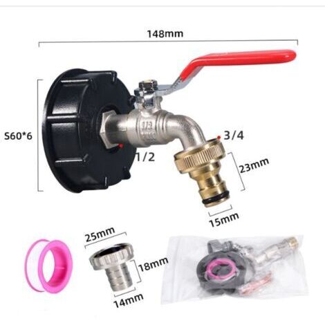 Grifo universal para tanque de 1000 litros con conexión de manguera de 1/2 pulgada y adaptador de riego. (1/4)