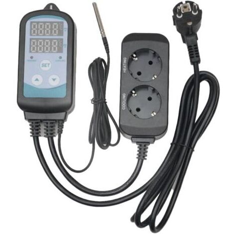 Termostato digital enchufable con 2 relés, sonda de 220 V, controlador de temperatura para calefacción y refrigeración en terrarios, reptiles, incubadoras, invernaderos, criaderos y sistemas de elabor (1/3)