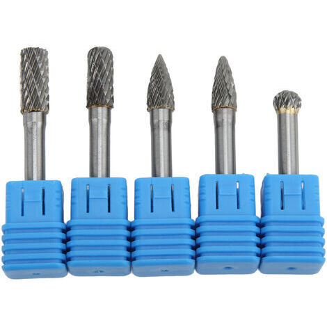 Juego de 5 fresas rotativas de carburo de tungsteno de doble filo de 6 x 8 mm para pulir, rectificar, grabar y taladrar (ACDFG) (1/5)