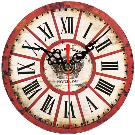 Reloj de pared redondo antiguo de MDF, estilo artístico y creativo europeo, decoración para el hogar y la oficina, 1 pieza, 7 (1/5)