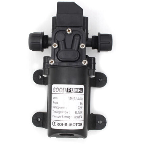 Bomba de alta presión de 12 V 6 A 72 W 6 L, presión máxima 7 kg, caudal 6 L/min, montaje impermeable y resistente a vibraciones. (1/5)