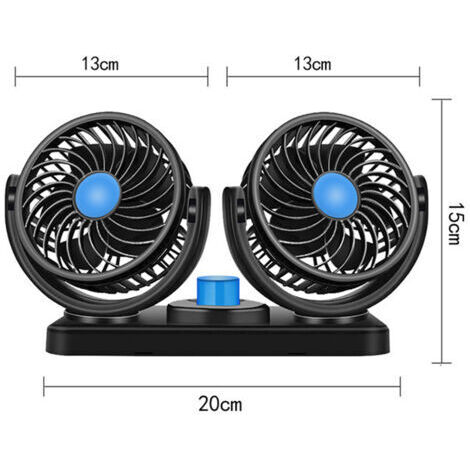 Ventilador de refrigeración para coche, cabezal giratorio doble de 360 grados, 2 velocidades, 12 V CC, alta potencia, bajo nivel de ruido, enchufe para encendedor de cigarrillos, apto para SUV y furgo (1/5)