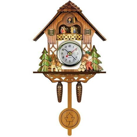 Reloj de cuco antiguo de madera, reloj de pared con casita para pájaros, decoración del hogar, reloj de cuco colgante, campana oscilante automática, péndulo, decoración del hogar (1/5)