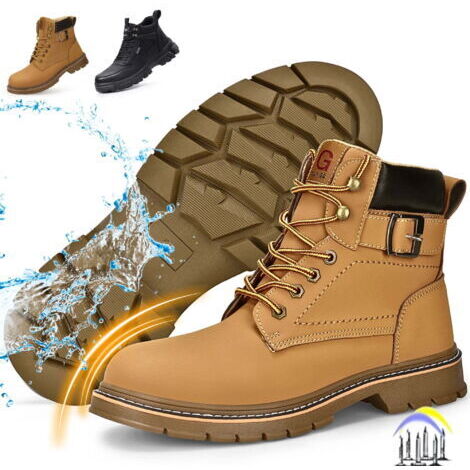 Calzado de seguridad para hombre y mujer, botas de trabajo de cuero impermeables, ligeras, con puntera de acero, botas de seguridad indestructibles - Talla 42