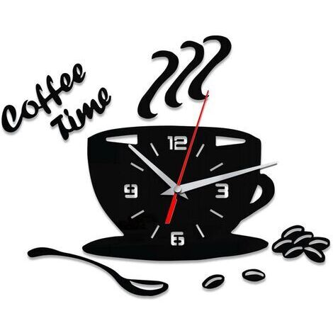 Reloj de pared moderno silencioso de acrílico para armar, adhesivo de pared con números huecos en forma de taza de café. (1/5)