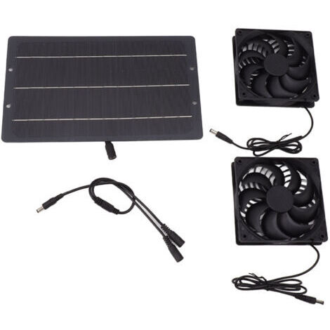 Kit de ventilador con panel solar de 10 W, ventilador extractor doble con energía solar resistente a la intemperie, montaje en pared para gallineros, invernaderos y cobertizos. (1/5)