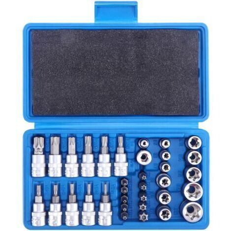 Juego de llaves Torx de 34 piezas, puntas Torx estrelladas T10-T55, llaves Torx estrelladas, juego de llaves Torx T10-T60, juego de llaves E4-E20, puntas Torx internas y externas, juego de llaves Torx
