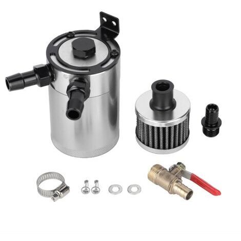 Depósito universal de recuperación de aceite de aleación de aluminio con kit de accesorios de 2 puertos (plateado) (1/5)