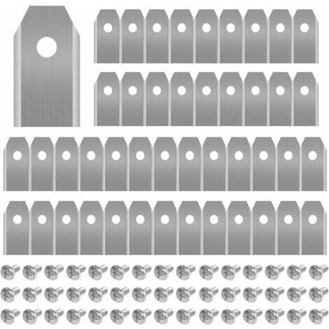 Cuchillas de titanio para cortacésped, 45 unidades. Compatibles con Husqvarna y Gardena. Dimensiones: 35 x 18 x 0,75 mm. Incluye 45 tornillos. (1/4)