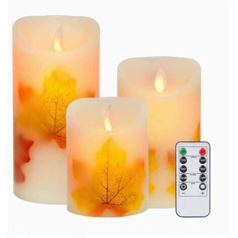 Juego de 3 velas LED sin llama de color blanco cálido con forma de hoja de arce, con control remoto y temporizador para decoración de bodas.
