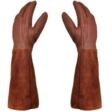 Guantes de jardinería unisex - Par de guantes de jardinería - Protección de cuero - Guantes de jardinería para espinas y zarzas y guantes de trabajo - Marrón - Mediano (1/5)